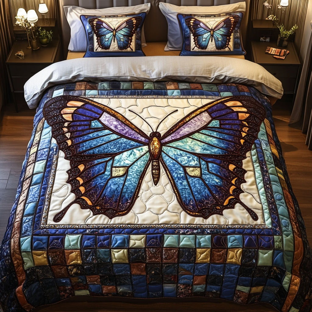 Stained Glass Butterfly Quilted Bedding Set Holiday Duvet Covers Butterfly Birthday Presents