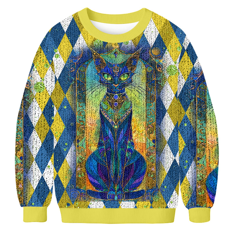 Stained Glass Cat Fun Christmas Ugly Sweater Winter Apparel Christmas Gifts For Cat Owners