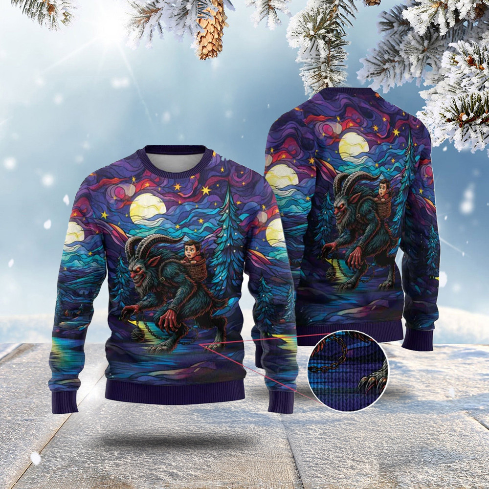 Stained Glass Krampus Ugly Christmas Sweater Gothic Christmas Myth