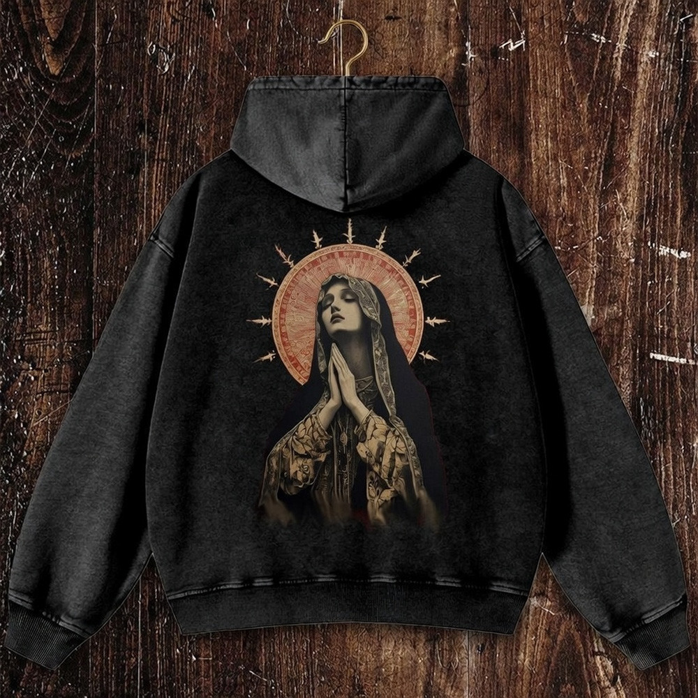 Stained Glass Madonna Hoodie Virgin Mary Christian Faith Catholic Best Gift