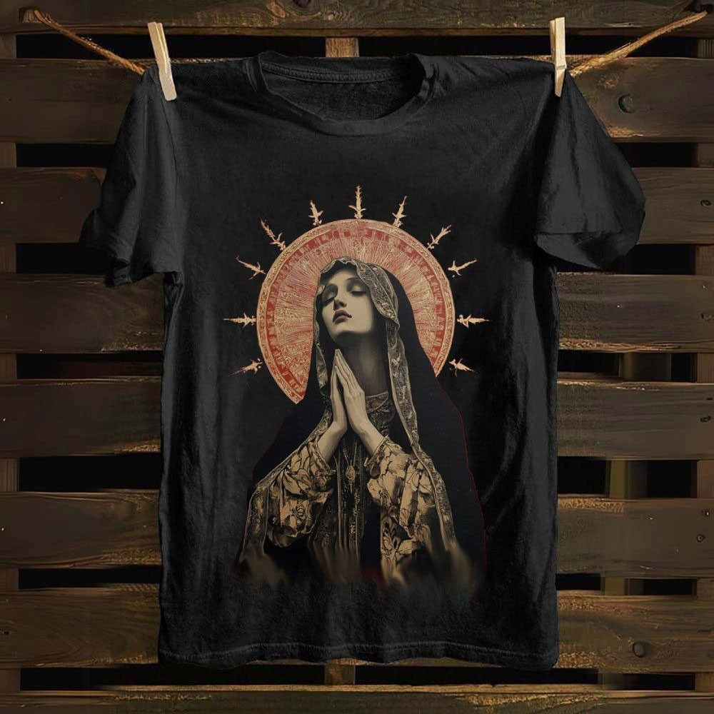 Stained Glass Madonna Shirt Blessed Mother Artwork Faith Christian Christmas Gift