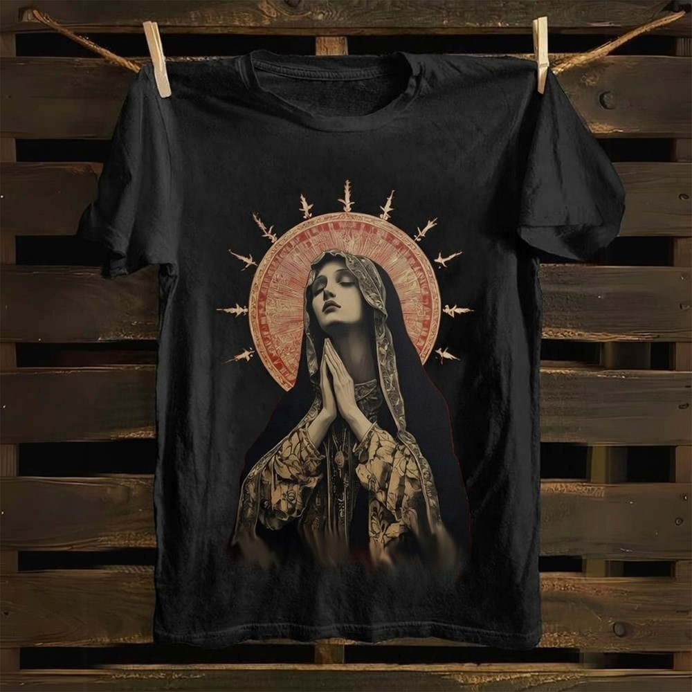 Stained Glass Madonna T-Shirt Virgin Mary Christian Faith Catholic Best Gift