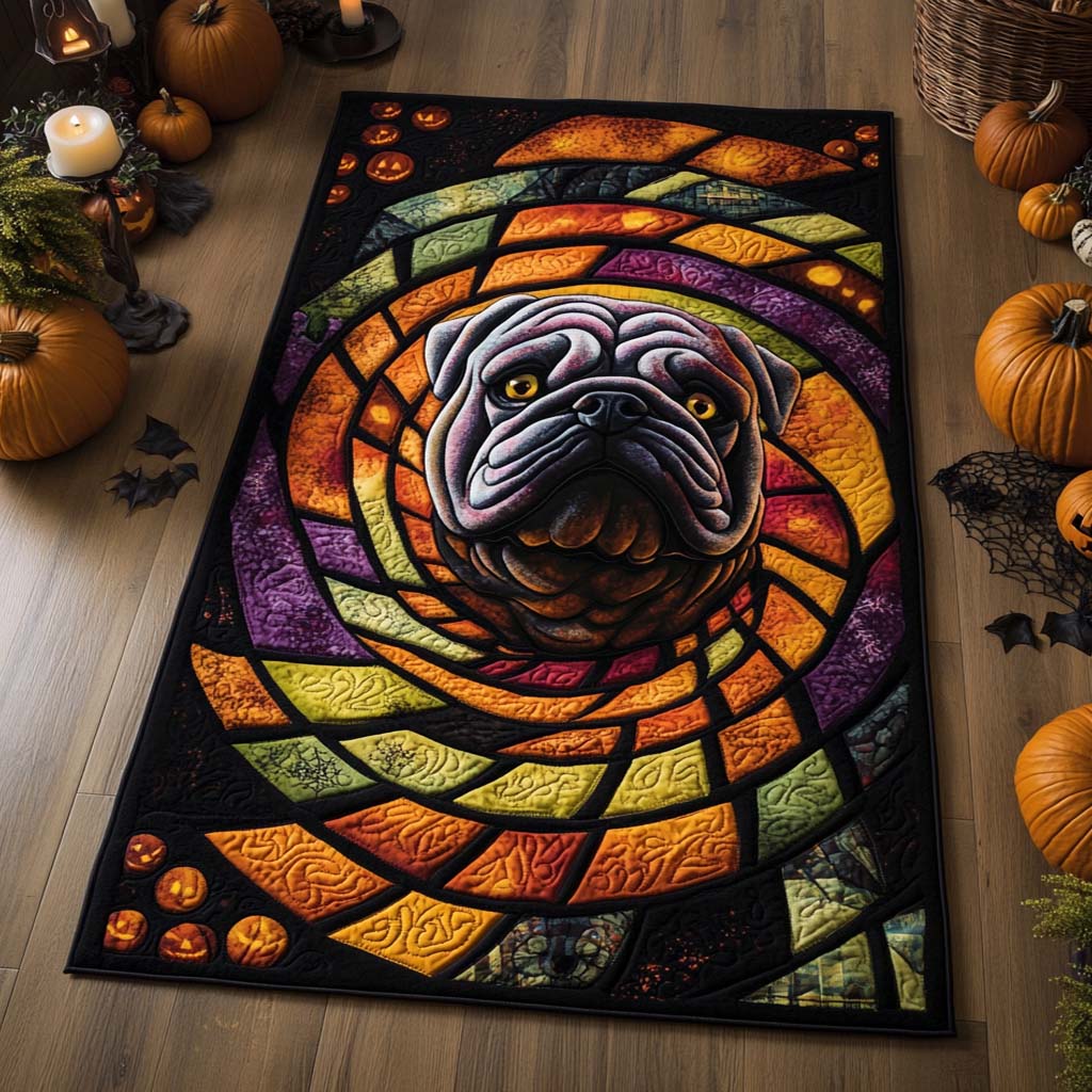 Stained Glass Spiral Bulldog Area Rug Christmas Decor Best Presents For Dog Lovers
