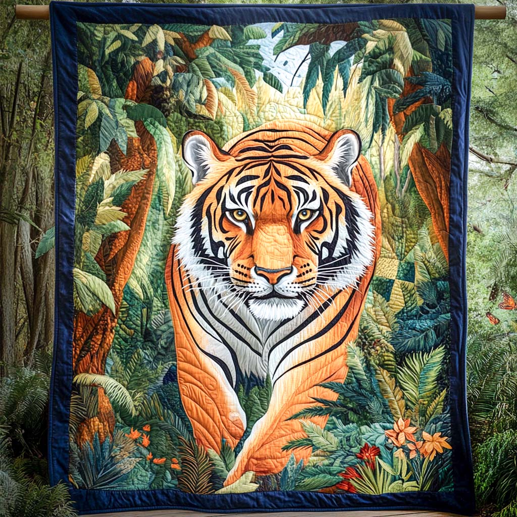Stalk Of The Wild Quilted Blanket  Tiger Blanket Unique Gift For Friend