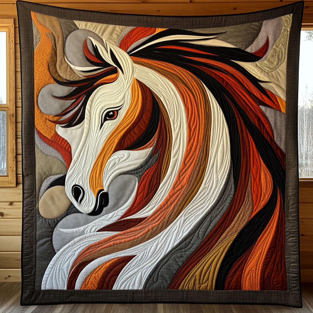 Stallion A Mane of Woven Colors Quilt Blanket Modern Throw Blanket Gifts For Horse Lovers