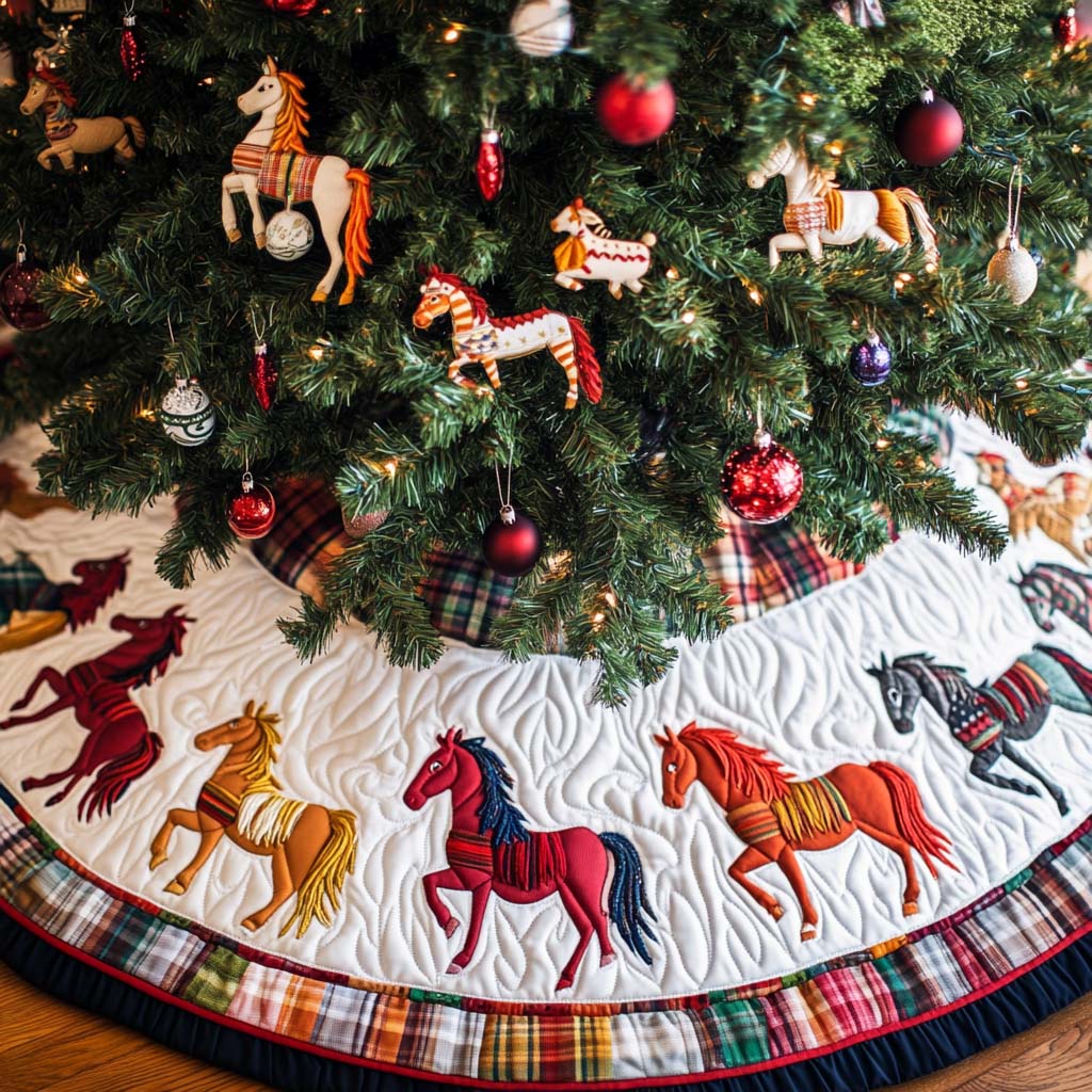 Stallion Dream Christmas Quilted Tree Skirt Holiday Living Room Decor Winter Holiday Decor