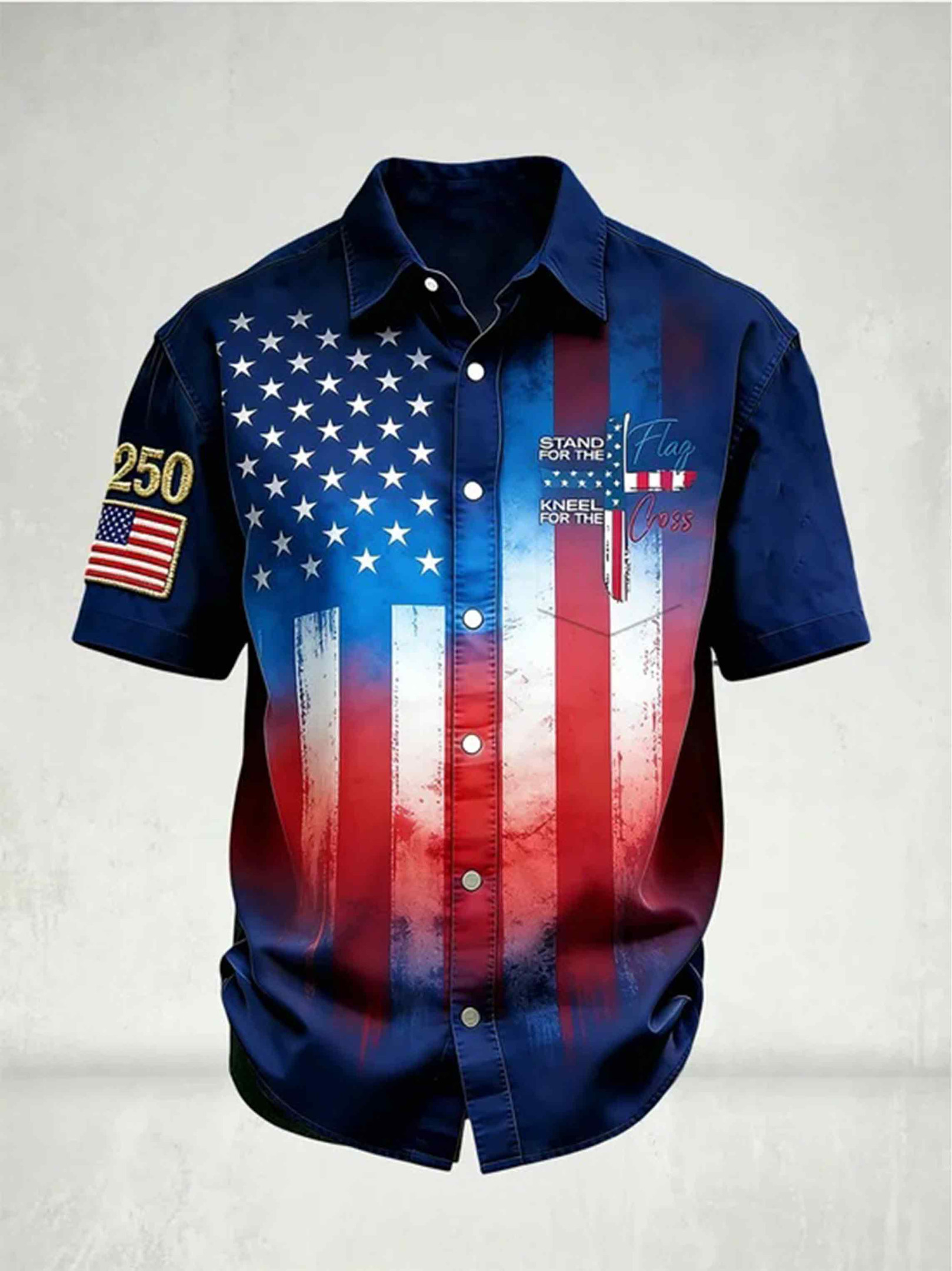 Stand For The Flag Kneel For The Cross Button Shirt 250 Years Anniversary Clothing Gift Ideas