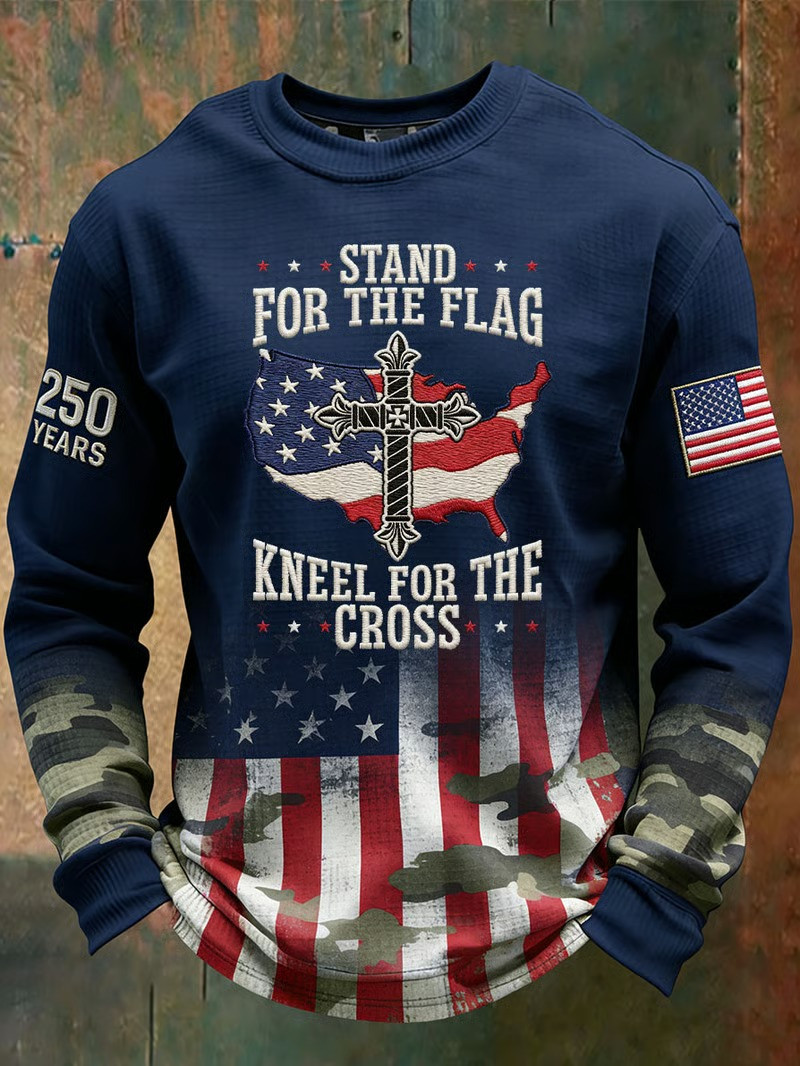 Stand For The Flag Kneel For The Cross Long Sleeve Shirt Independence Day Apparel