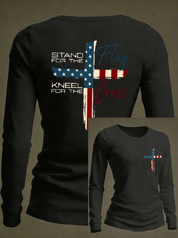Stand For The Flag Kneel For The Cross Sweatshirt Faith Based Apparel Patriotic Gift For Her