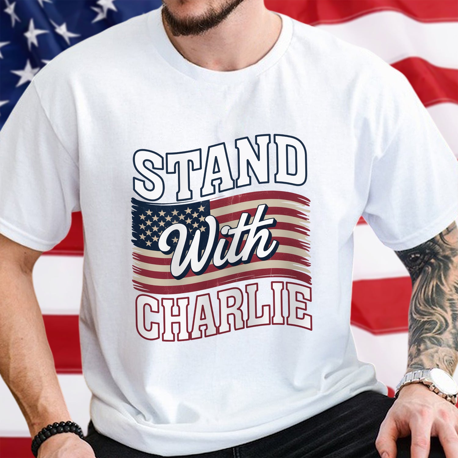 Stand With Charlie Kirk Great American Patriot Bright Shirt Gift for Charlie Kirk Supporters