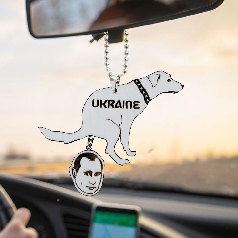 Stand With Ukraine Rear View Mirror Ornaments Anti Putin Dog Merch