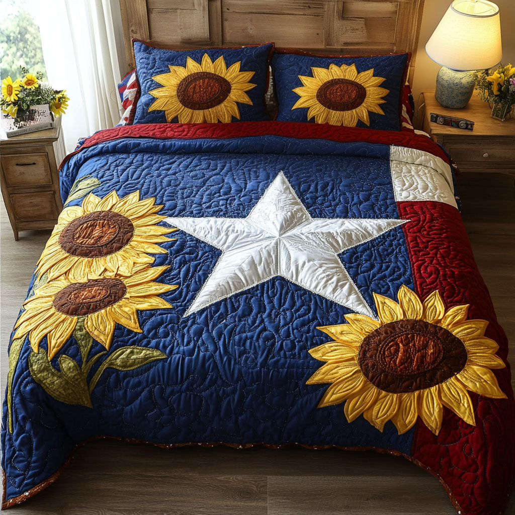 Star and Sunflowers Quilted Bedding Set Bed Room Decoration Sunflower Gifts For Grandma
