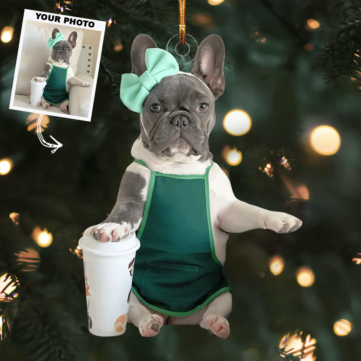 Star Barista Personalized Photo Mica Ornament Gift For Dog Lovers Pet Lovers Dog Mom