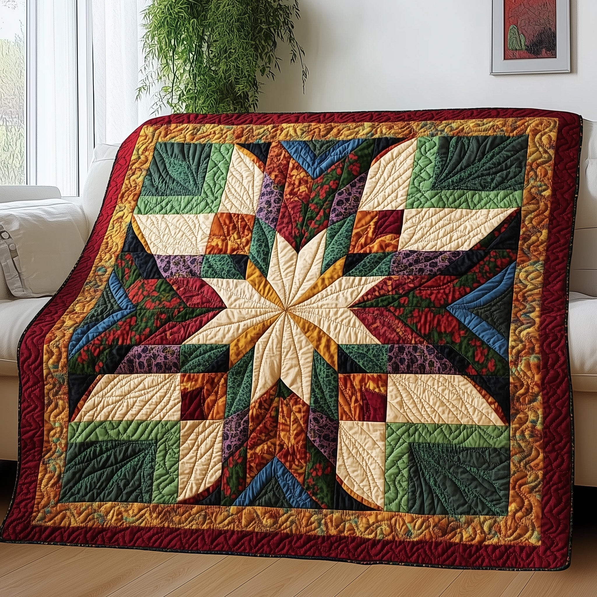 Star Block Quilted Blanket Nice Throw BlanketNative American Merchandise Gift Items