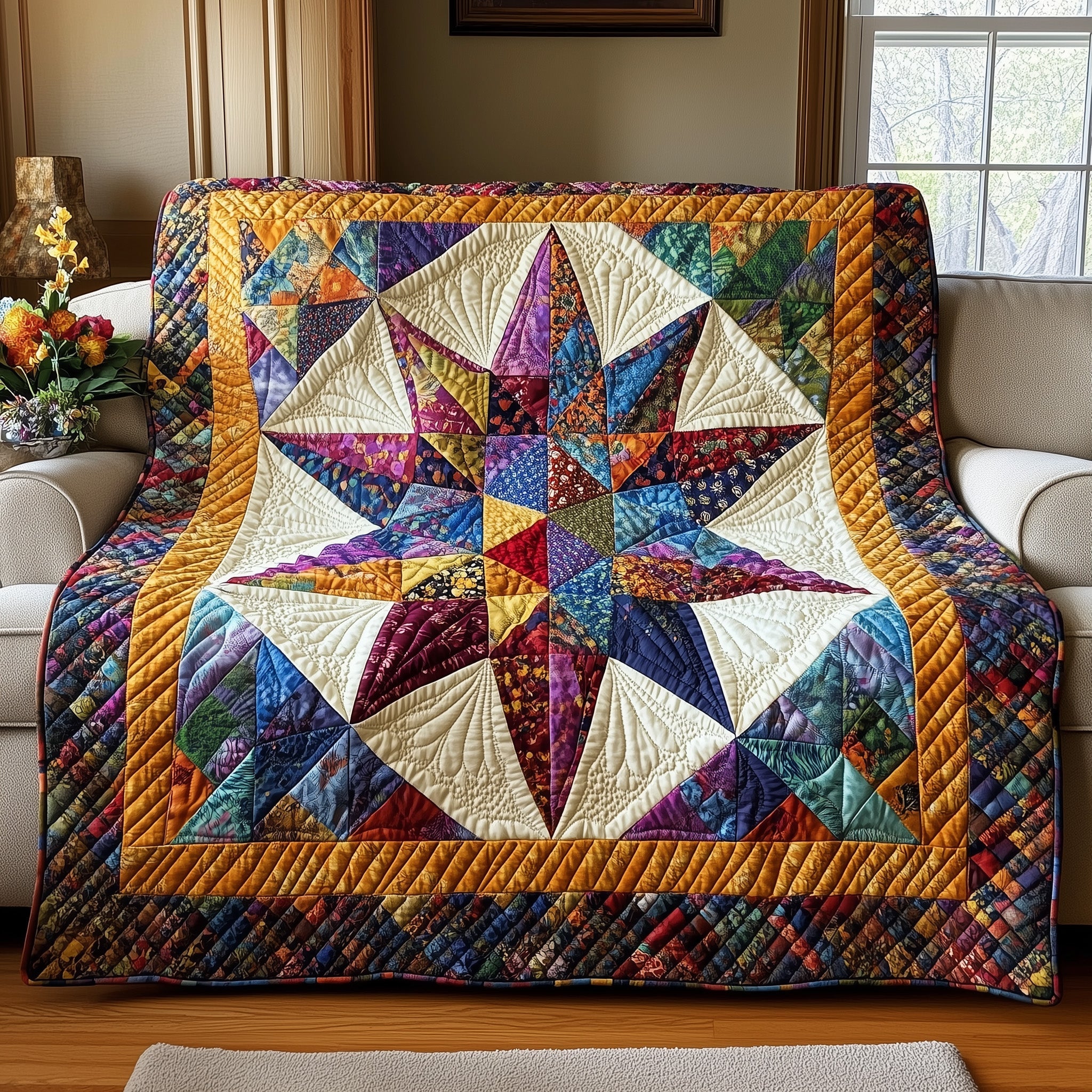 Star Block Quilted Blanket Nice Throw BlanketNative American Pride Gifts