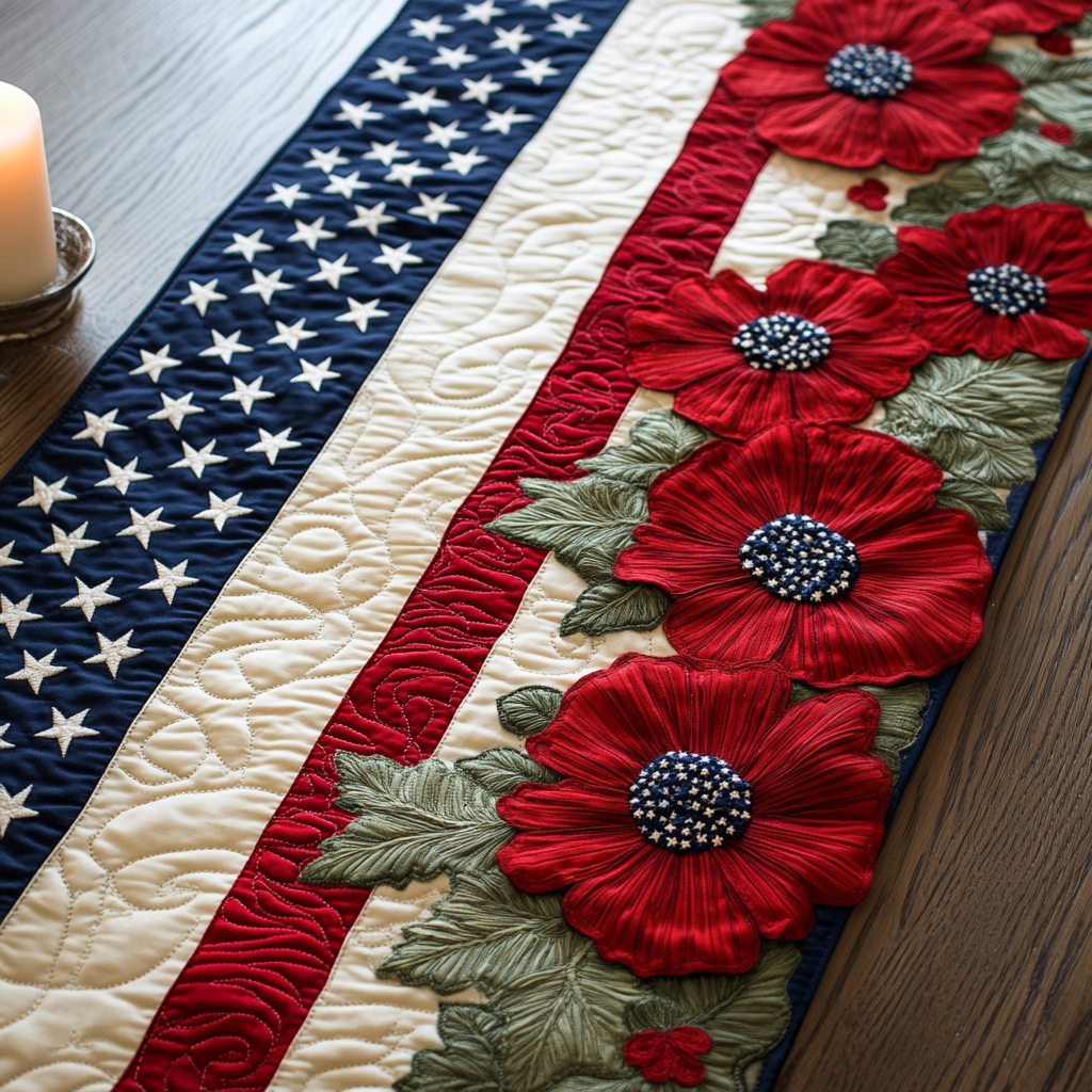 Star Bloom Quilted Table Runner Holiday Table Runners Patriotic Christmas Gifts