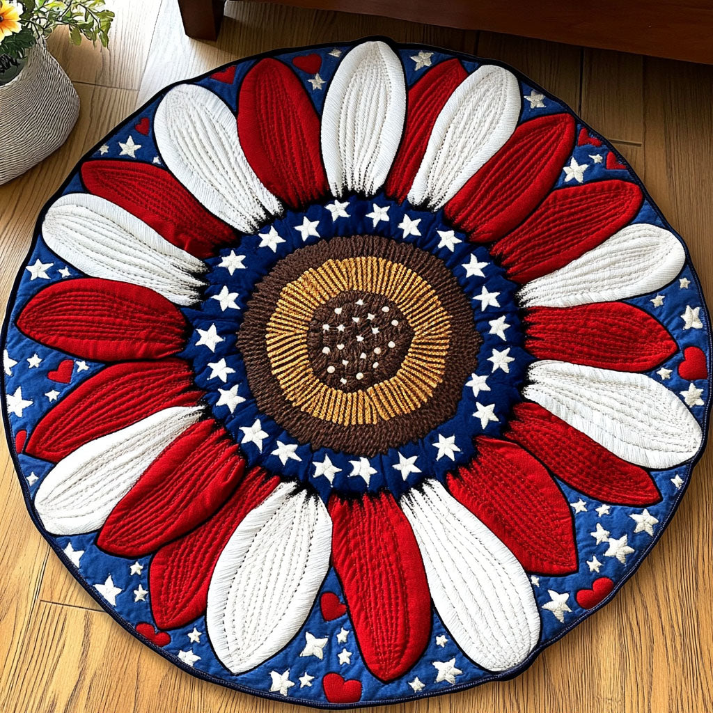 Star Center Bloom Quilted Round Mat Christmas Entryway Decor Sunflower Birthday Gifts