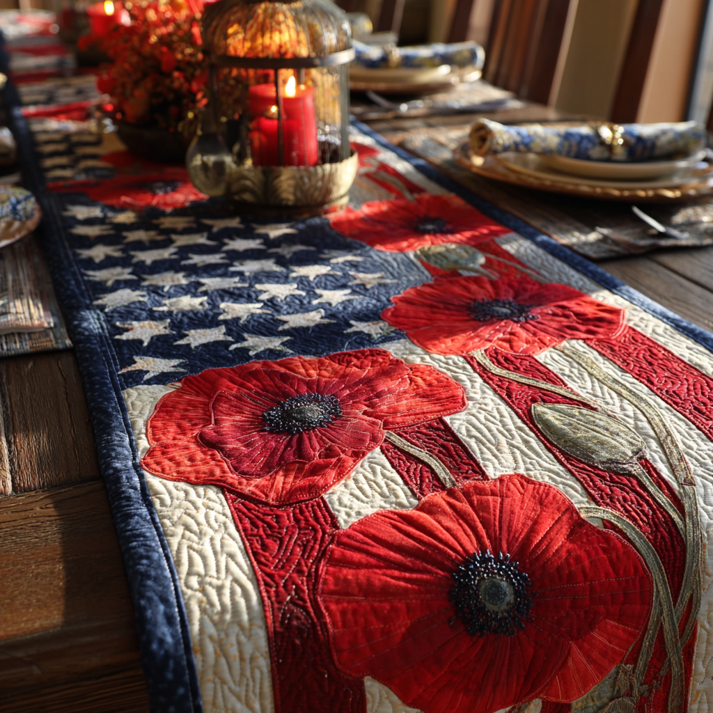 Star Flowers Quilted Table Runner Dining Table Decor Patriotic Novelty Items