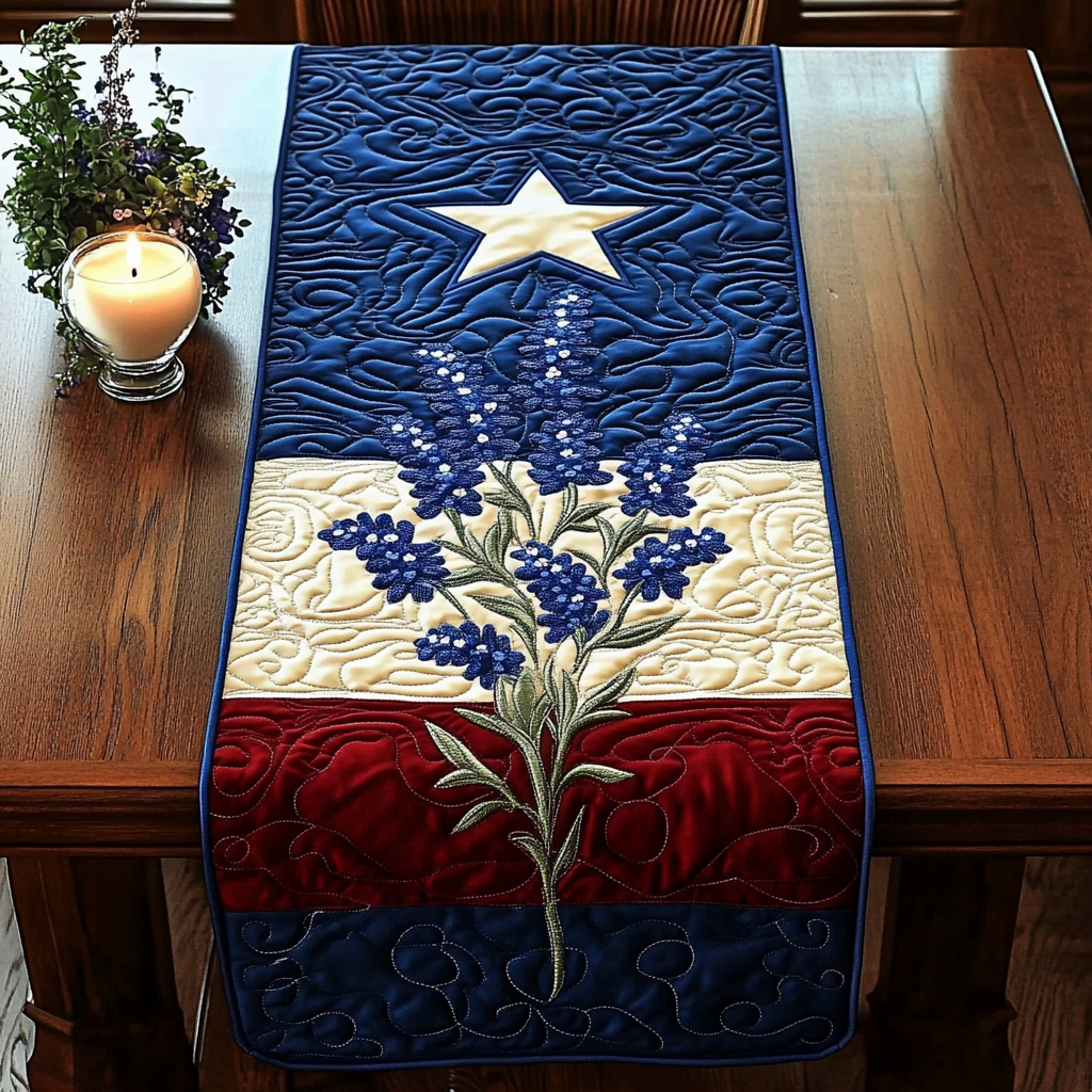 Star Flowers Quilted Table Runner Kitchen Table Decor Texas Themed Gifts