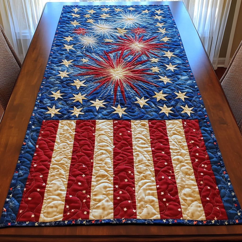 Star Garden Quilted Table Runner Dinner Table Decor Ideas Gifts For A Patriotic Person