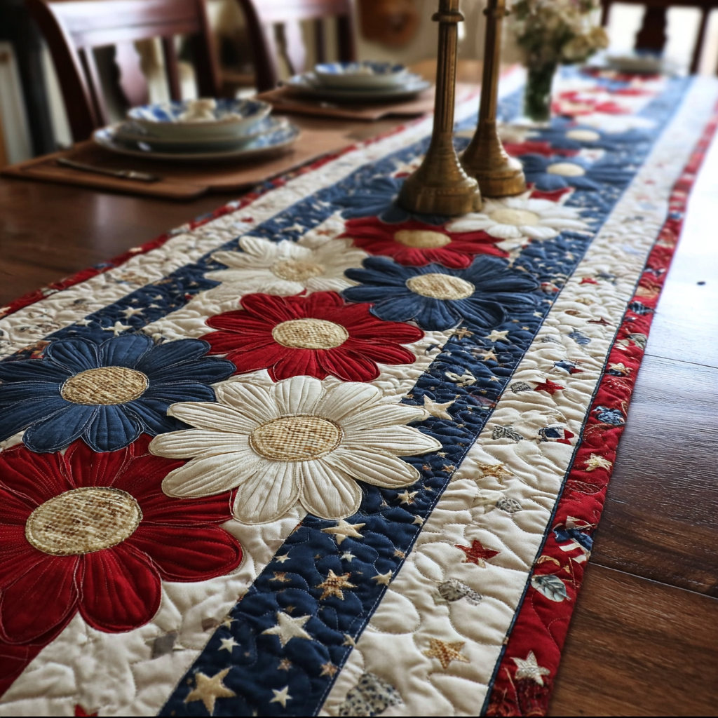 Star Garden Quilted Table Runner Holiday Dining Table Decor Patriotic Themed Gifts