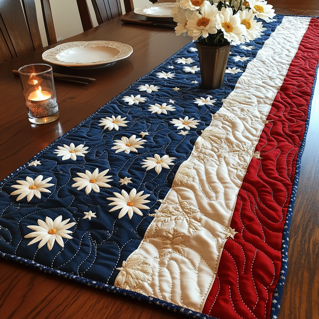 Star Glory Quilted Table Runner Dinner Table Decor Patriotic Gift Items