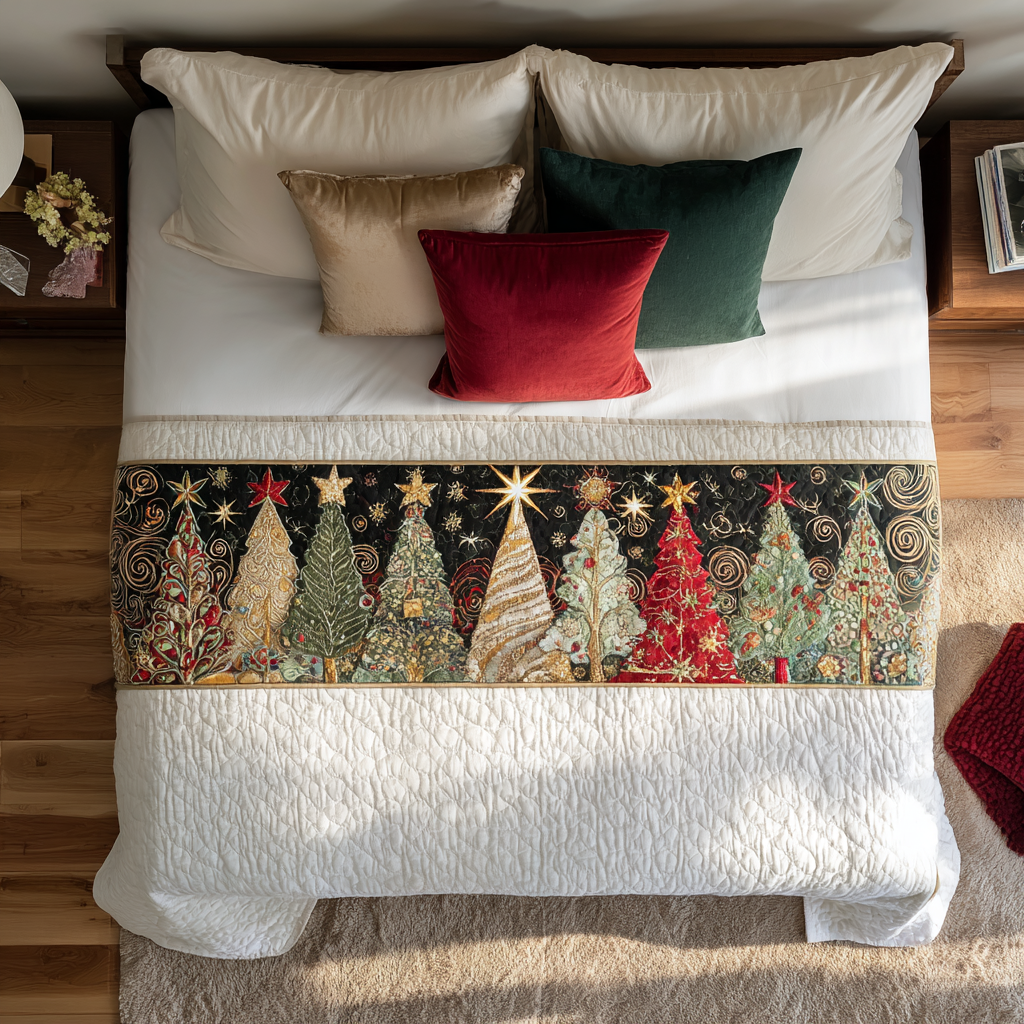 Star Grove Quilted Bed Runner Christmas Holiday Decor Gifts For The Family Christmas