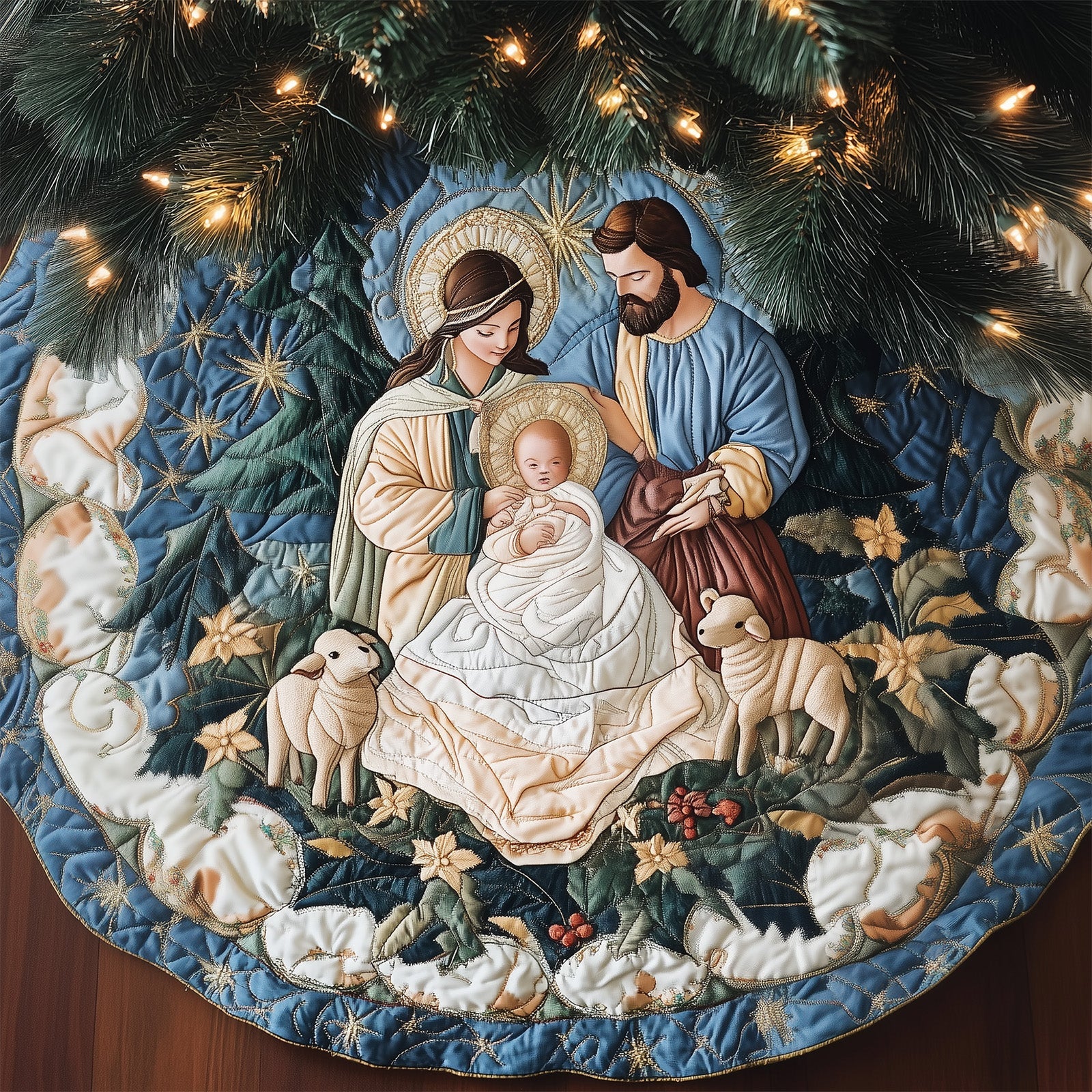 Star of Peace Quilted Christmas Tree Skirt Cute Xmas Tree Skirts Christmas Gifts For Son In Laws