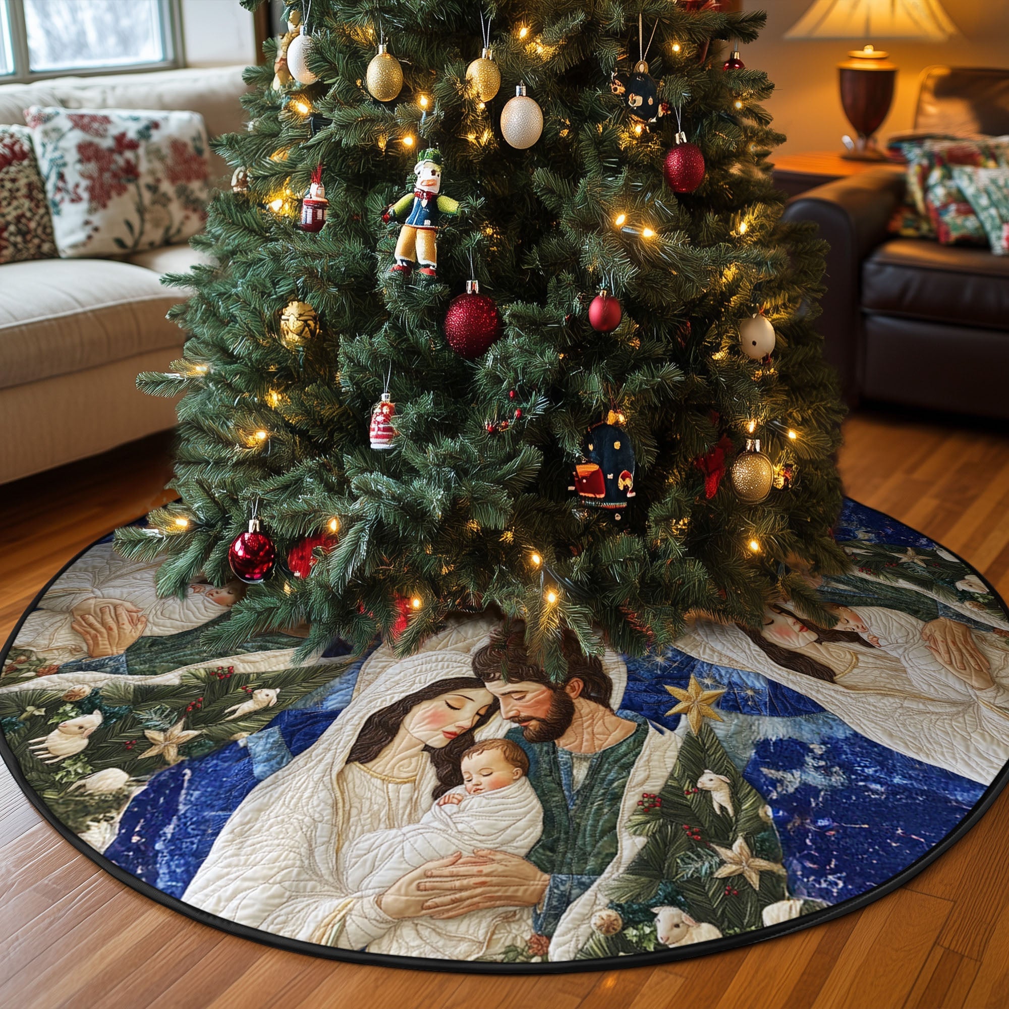 Star Of Wonder Quilted Christmas Tree Skirt Custom Christmas Tree Skirt Merch for Your Family