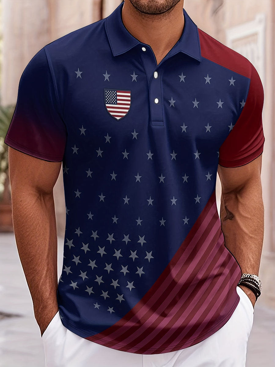 Star Pattern US Flag Polo Shirt Patriotic Clothing Gifts For Father's Day Ideas