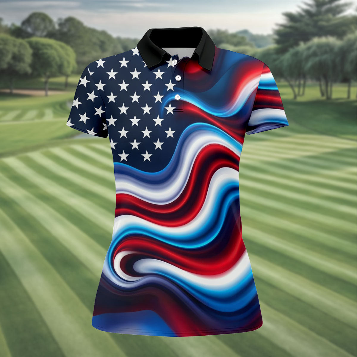 Star Pattern Wavy Stripes 250th Anniversary Polo Shirt Patriotic Clothing Gift Ideas For Sister