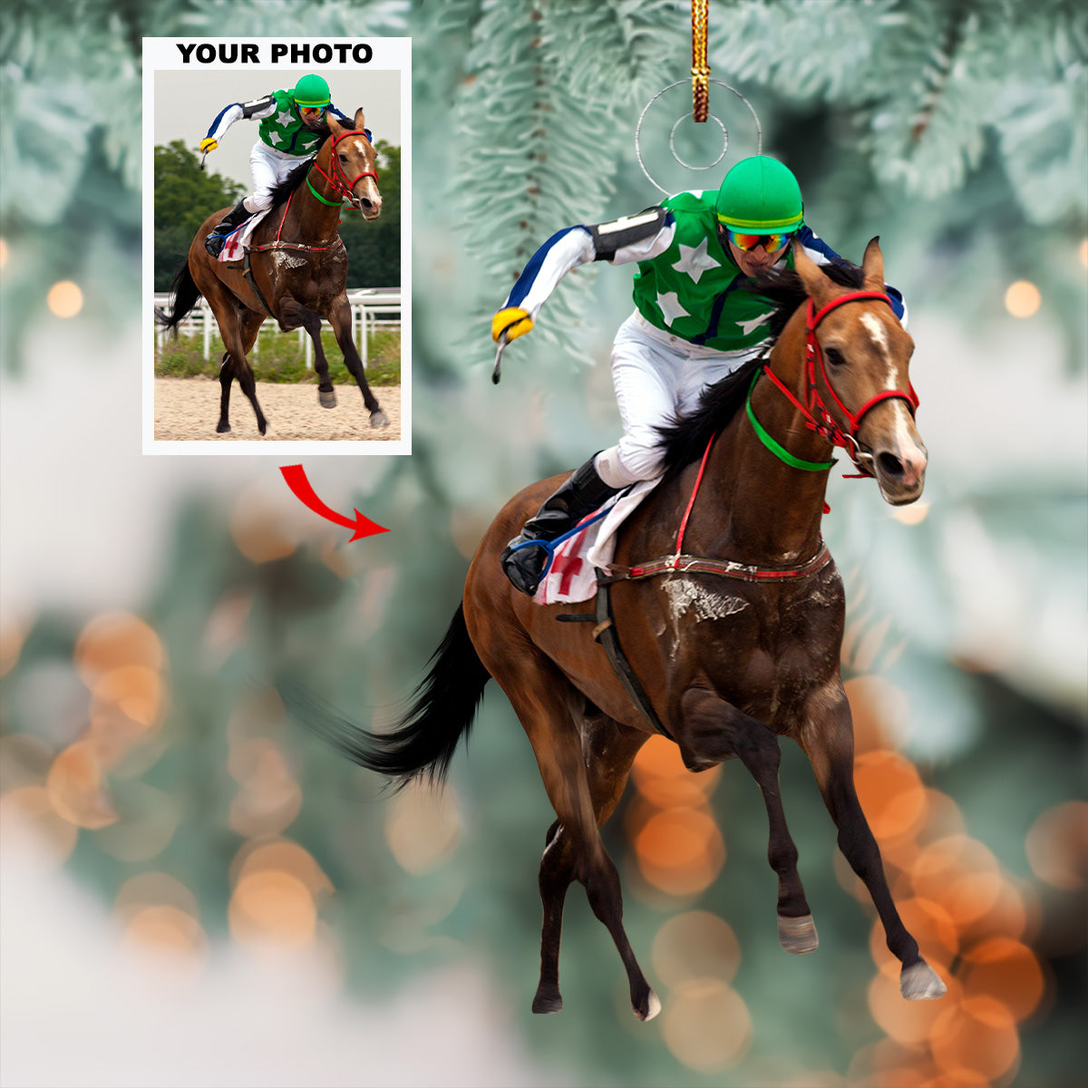 Star Race Personalized Photo Mica Ornament Gift For Horse Lovers Family Members