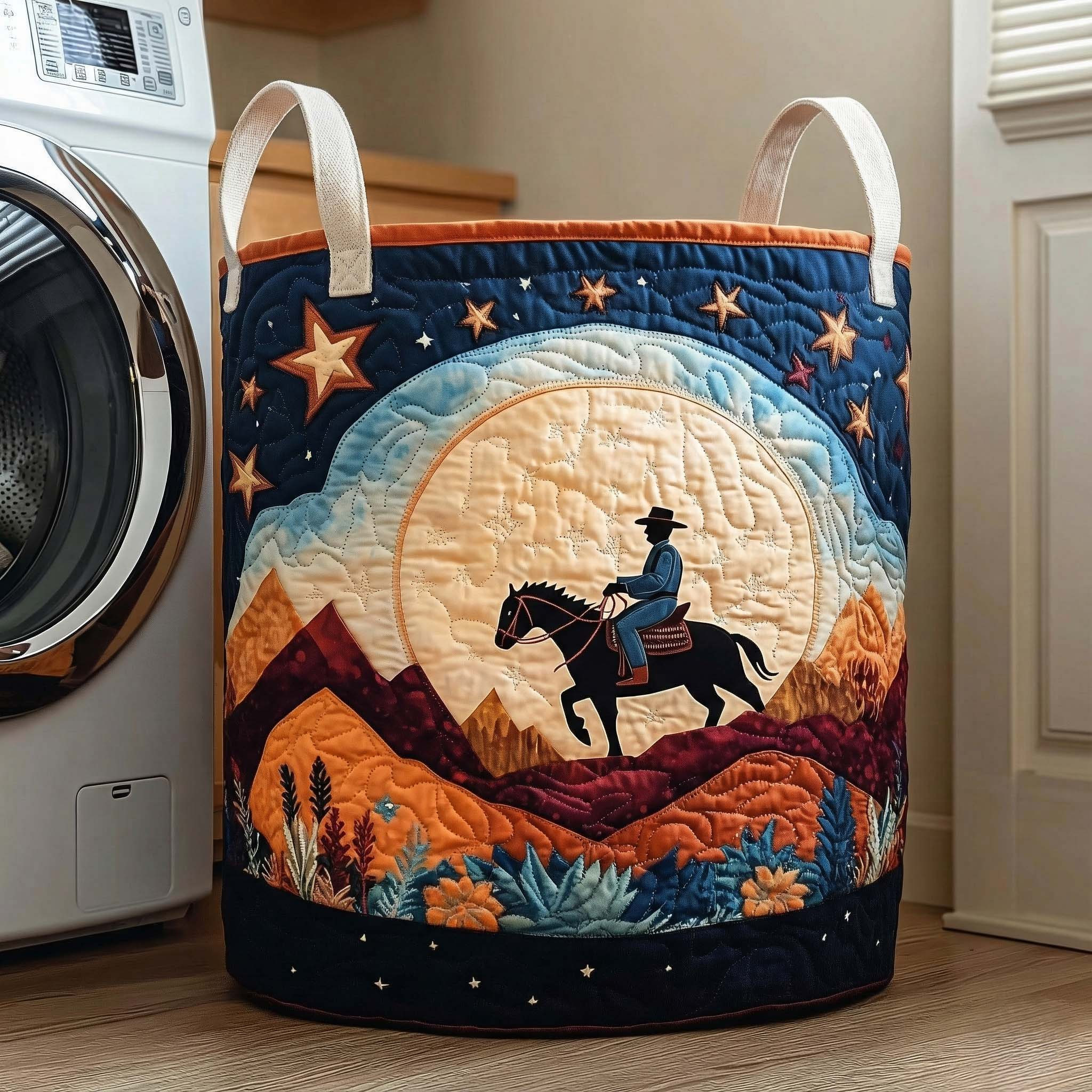 Star Rodeo Quilted Laundry Basket Modern Home Decor Cowboy Lover Presents