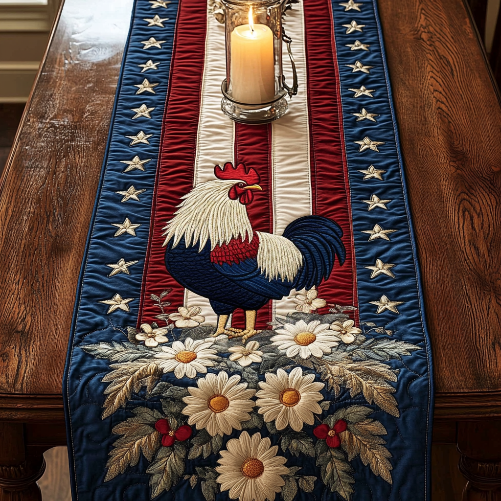 Star Rooster Quilted Table Runner Holiday Dining Table Decor Patriotic Themed Gifts
