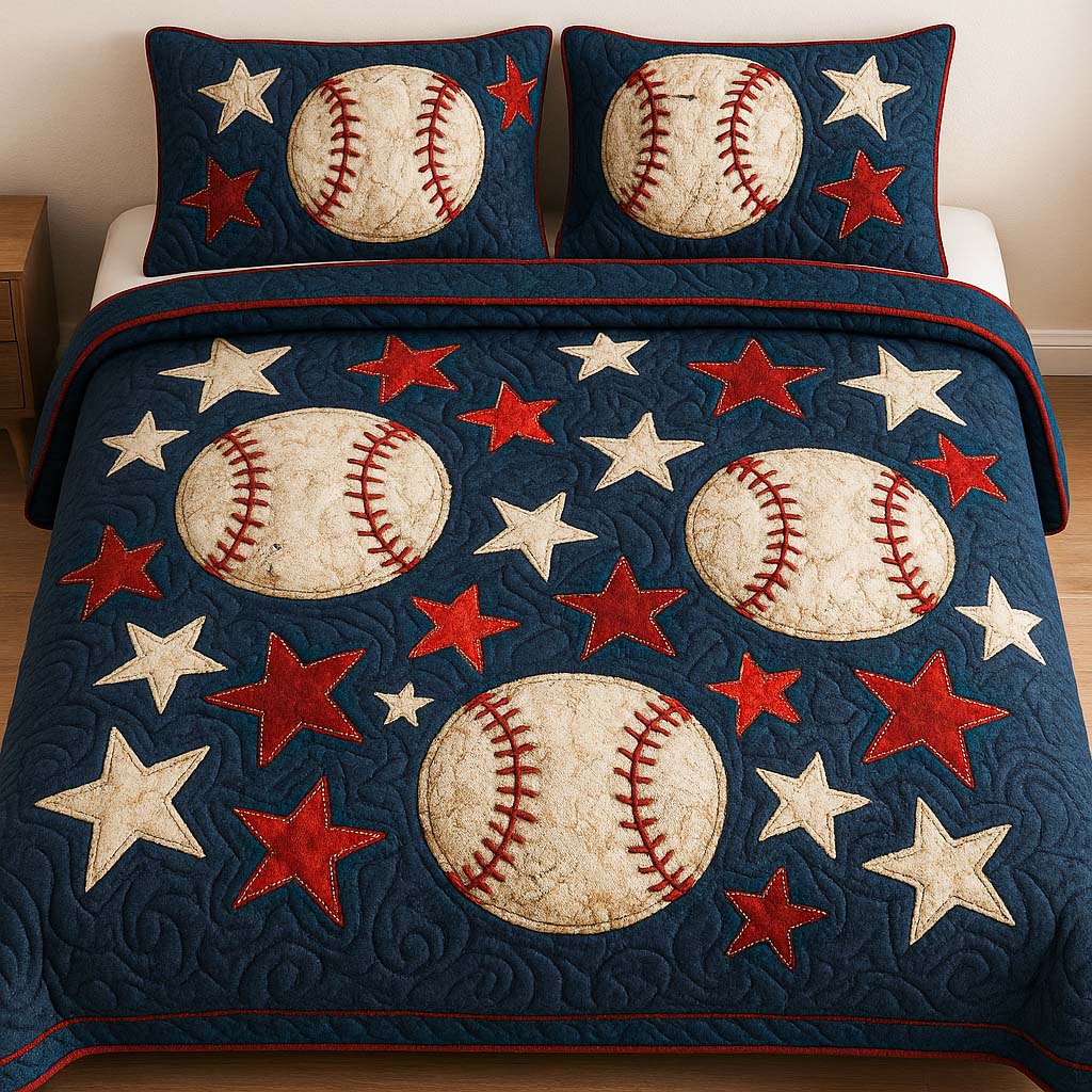 Star Spangled Baseball Quilted Bedding Set Best Bedspread Set Best Baseball Gifts For Christmas