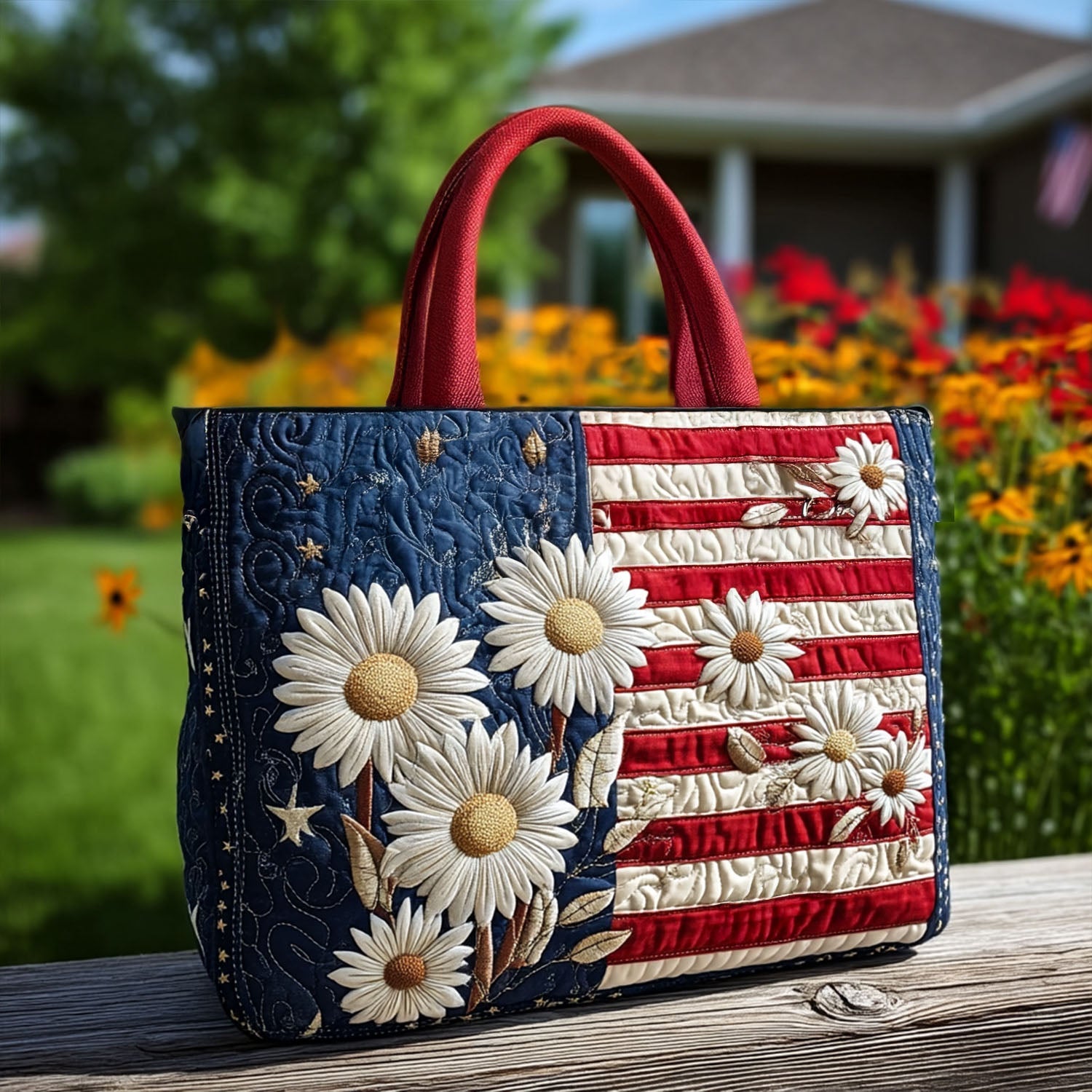 Star-Spangled Beauty Quilted Tote Bag Daisy Gifts For Mom