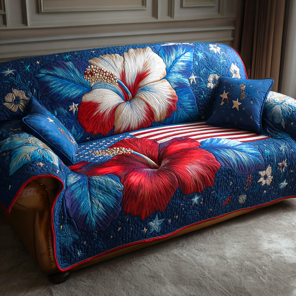 Star Spangled Bloom Quilted Sofa Cover Living Room Decor Gifts For A Patriotic Person