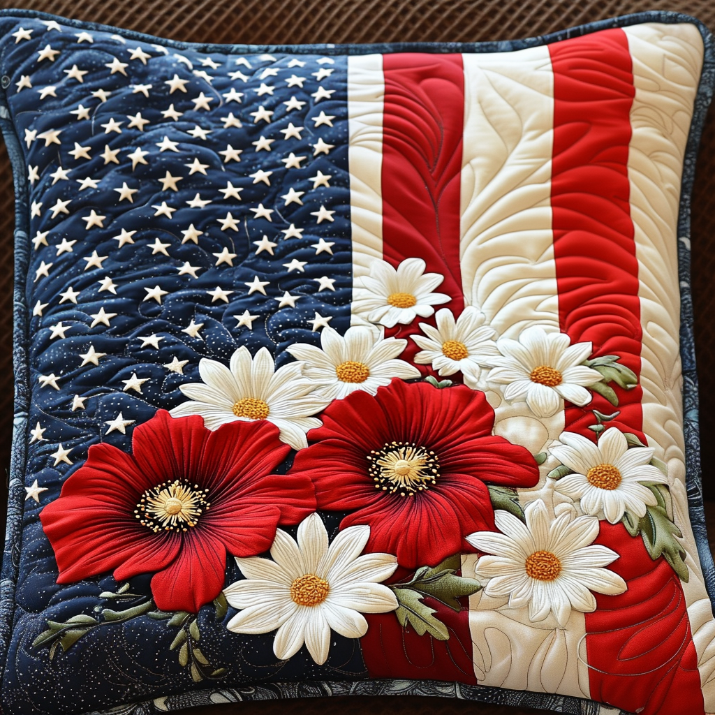 Star Spangled Blooms Quilted Pillow Case Nice Pillow Covers Patriotic Presents