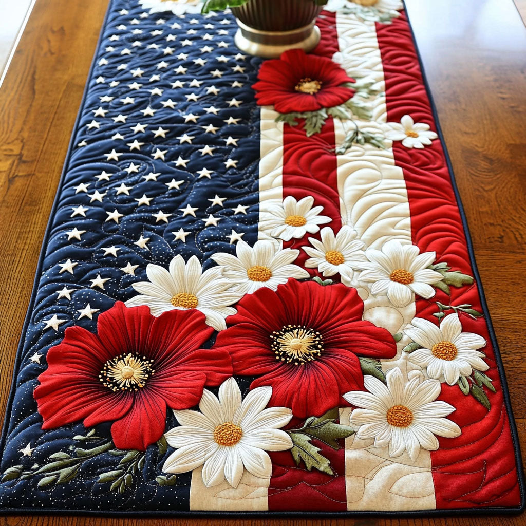 Star Spangled Blossoms Quilted Table Runner Holiday Table Runners Patriotic Presents