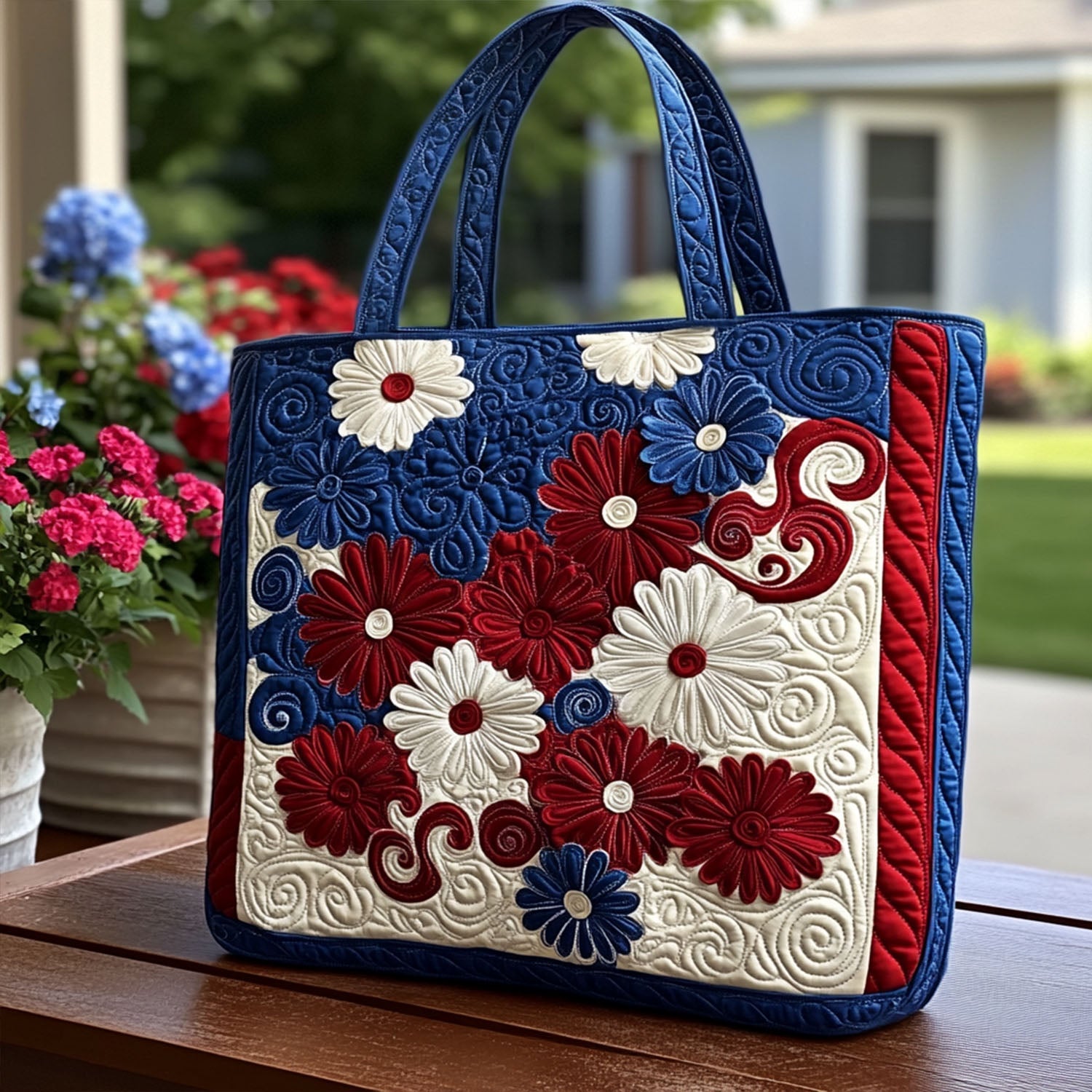 Star-Spangled Daisies Quilted Tote Bag Flower Daisy Blossom Gifts