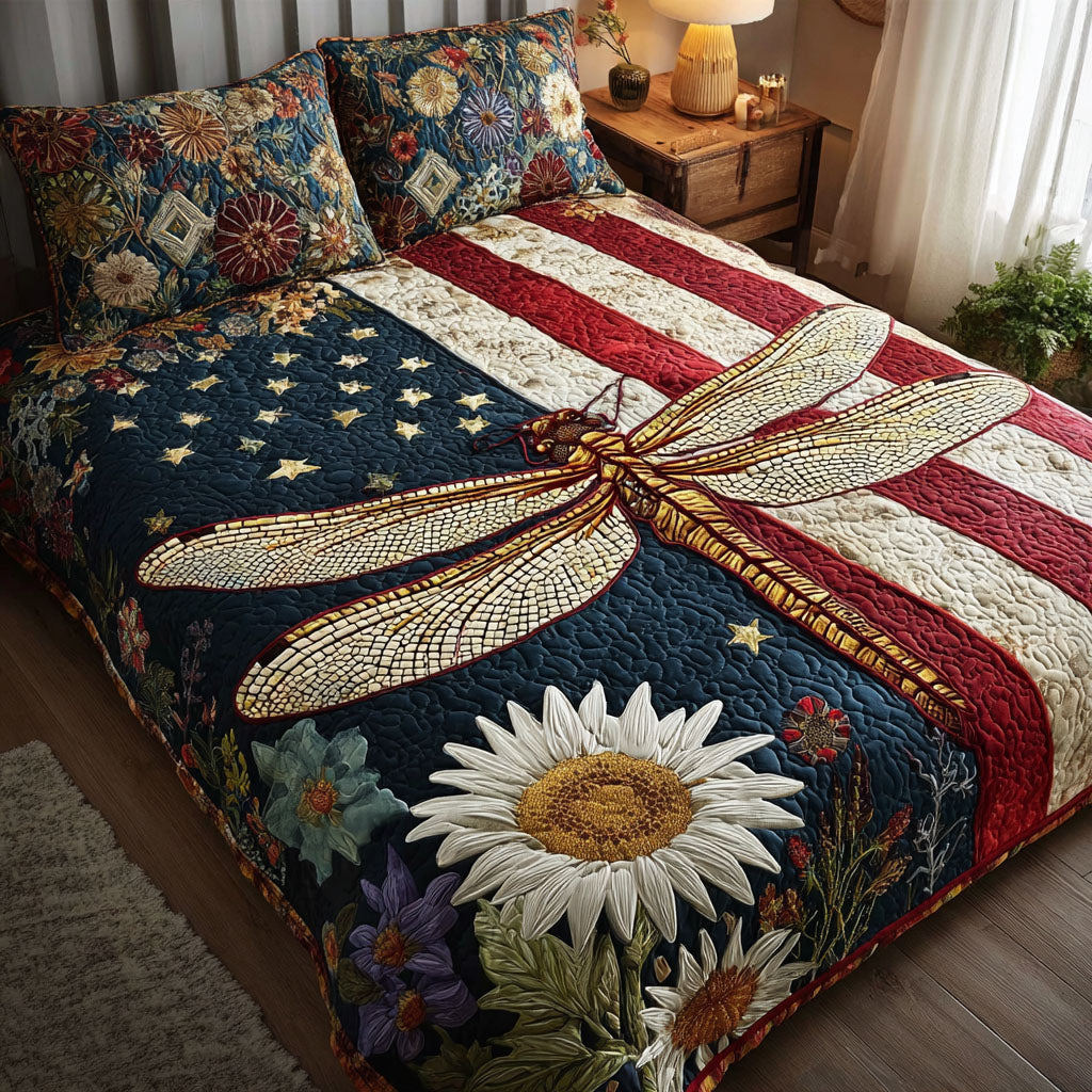 Star-Spangled Flight Quilted Bedding Set Bedspread Set Dragonfly Gifts For Her