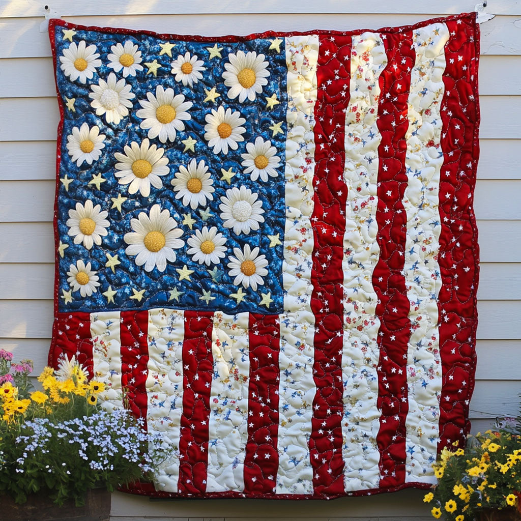 Star Spangled Petals Quilted Blanket Winter Decor Blanket Patriotic Presents