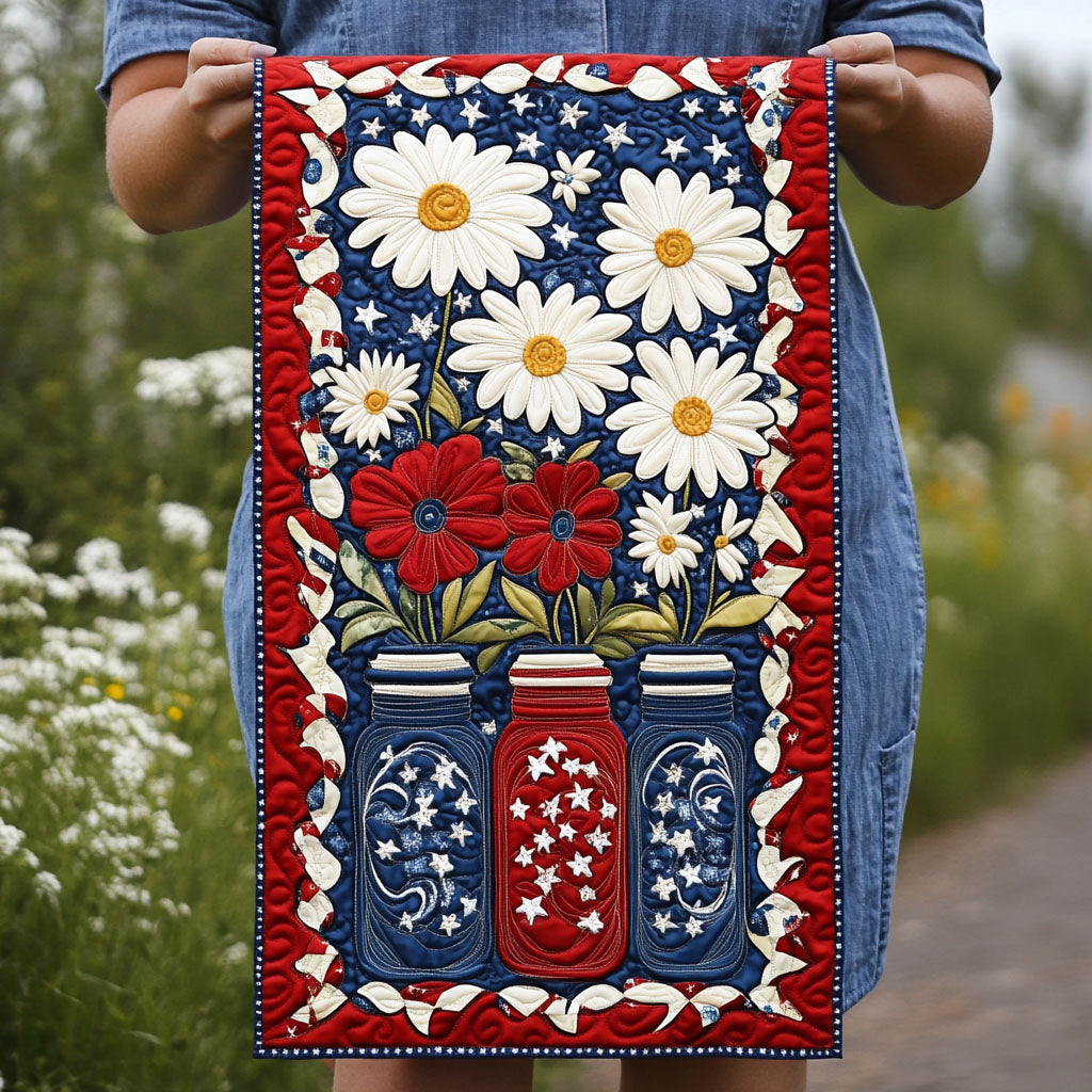 Star-Spangled Petals Quilted Table Runner Kitchen Table Decor Gifts For A Patriotic Person