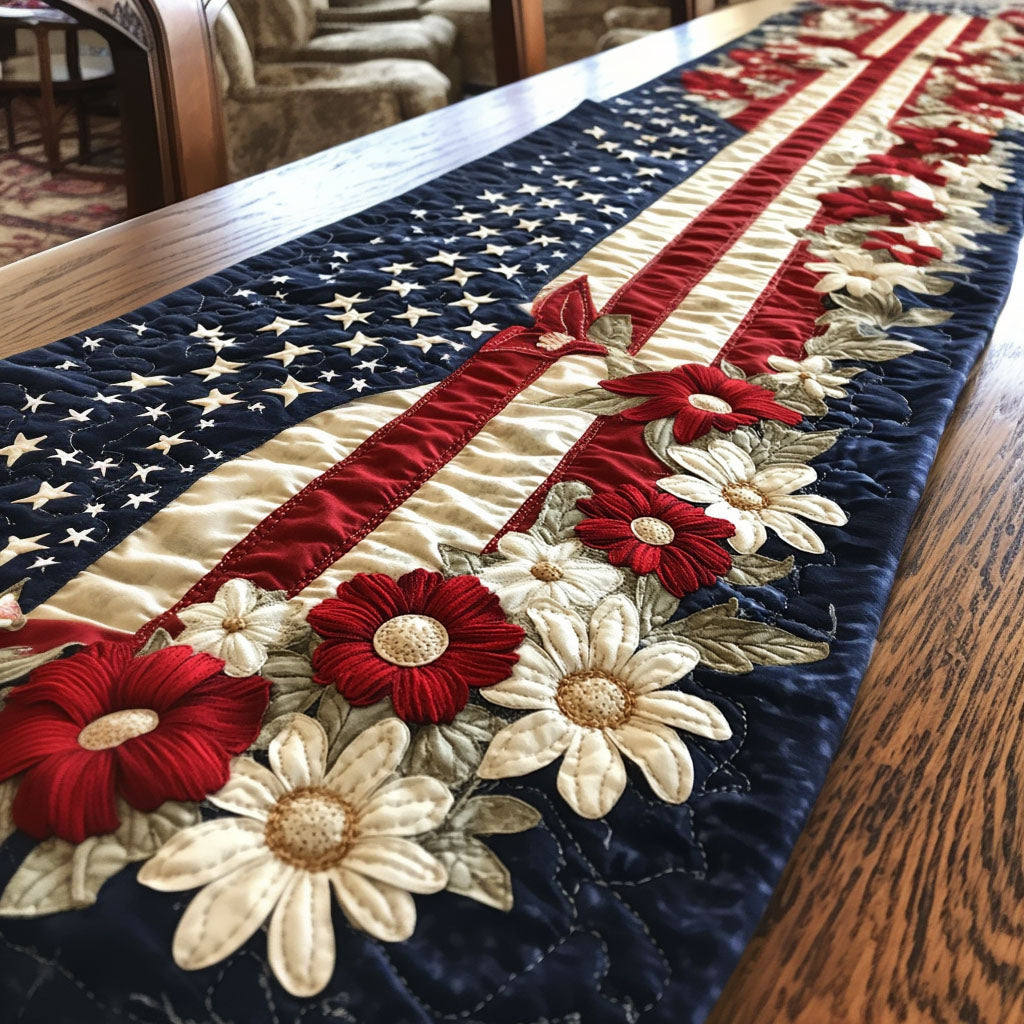 Star-Spangled Quilted Table Runner Holiday Dining Table Decor Patriotic Gift Items