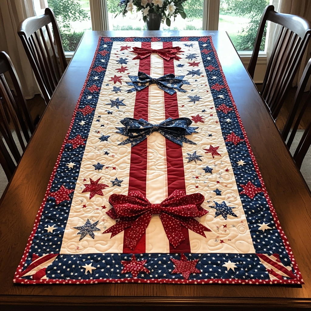 Star Trail Quilted Table Runner Holiday Runner Dining Patriotic Themed Gifts