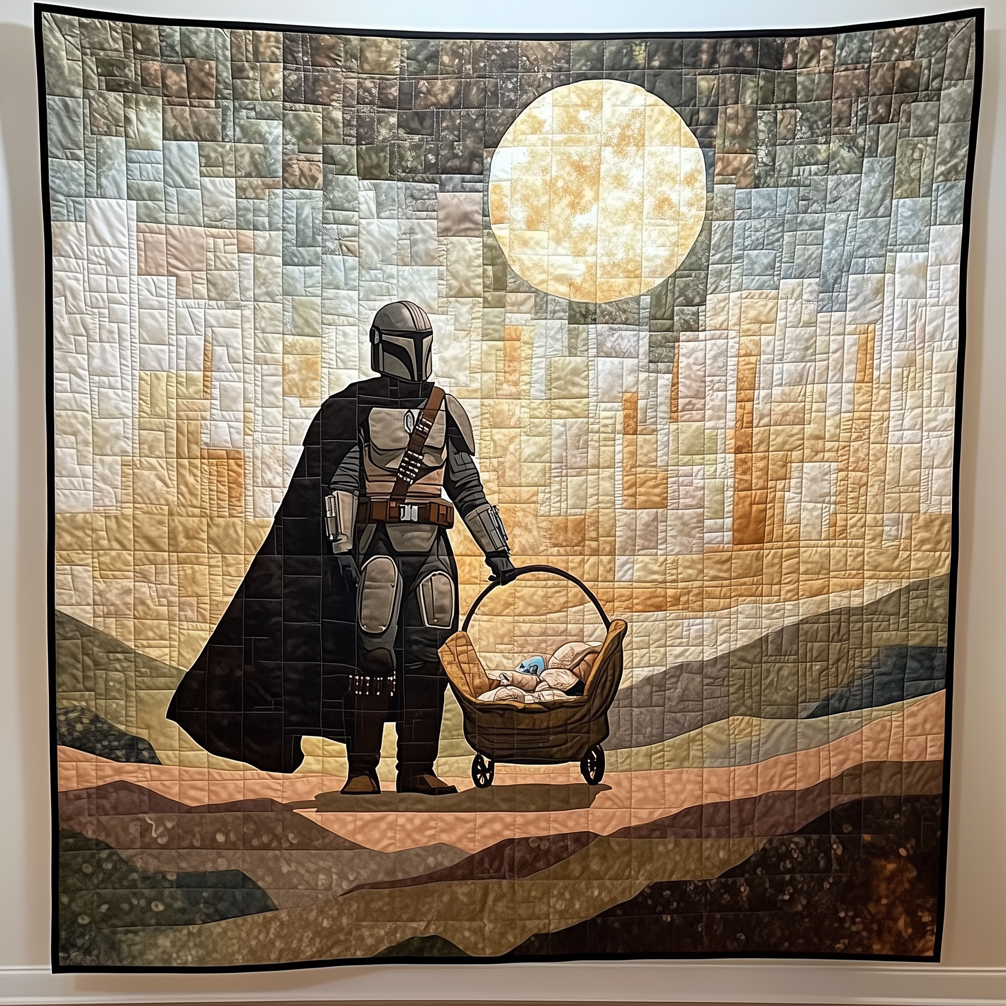 Star Warrior Quilted Blanket Mandalorian Theme Perfect Gift For Galaxy Enthusiasts