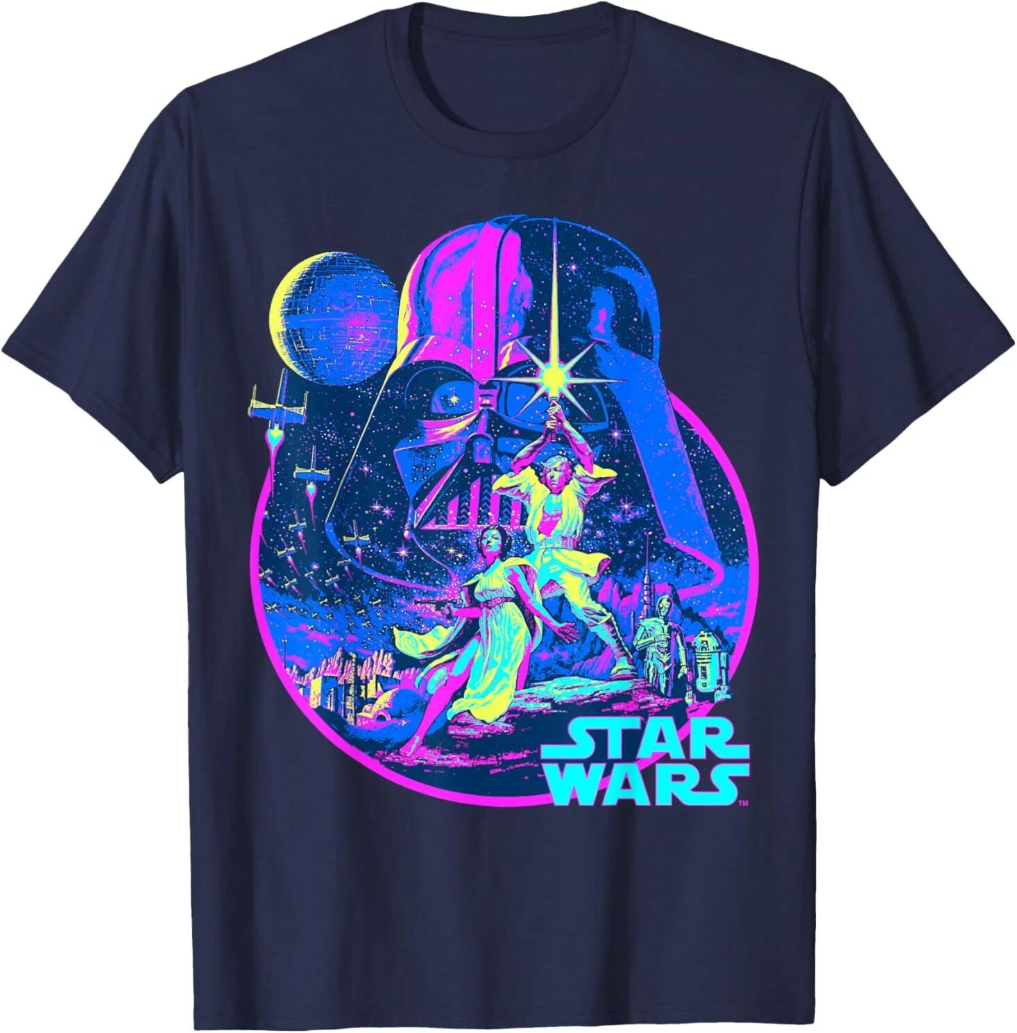 Star Wars Classic Bright Neon Poster Art T-Shirt Gifts For Husband