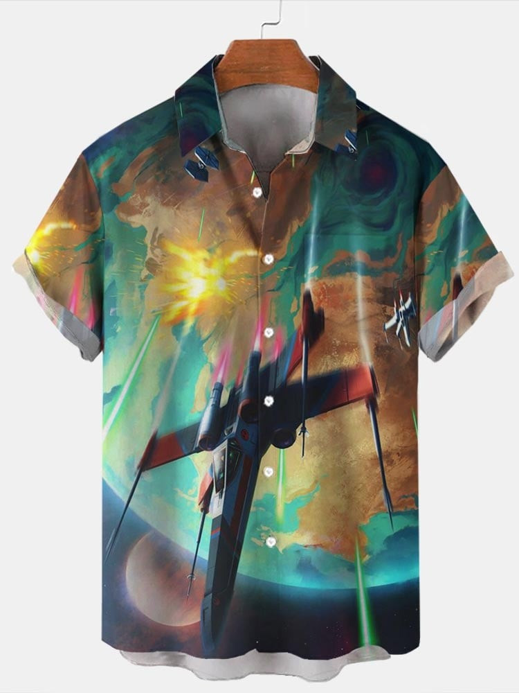 Star Wars Hawaiian Shirt Men's Movie Planet Robot Short Sleeve Button Up Shirt Fan Gifts