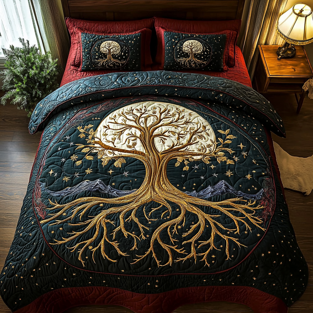 Starbound Tree Quilted Bedding Set Aesthetic Room Decor Tree Of Life Gifts For Parents