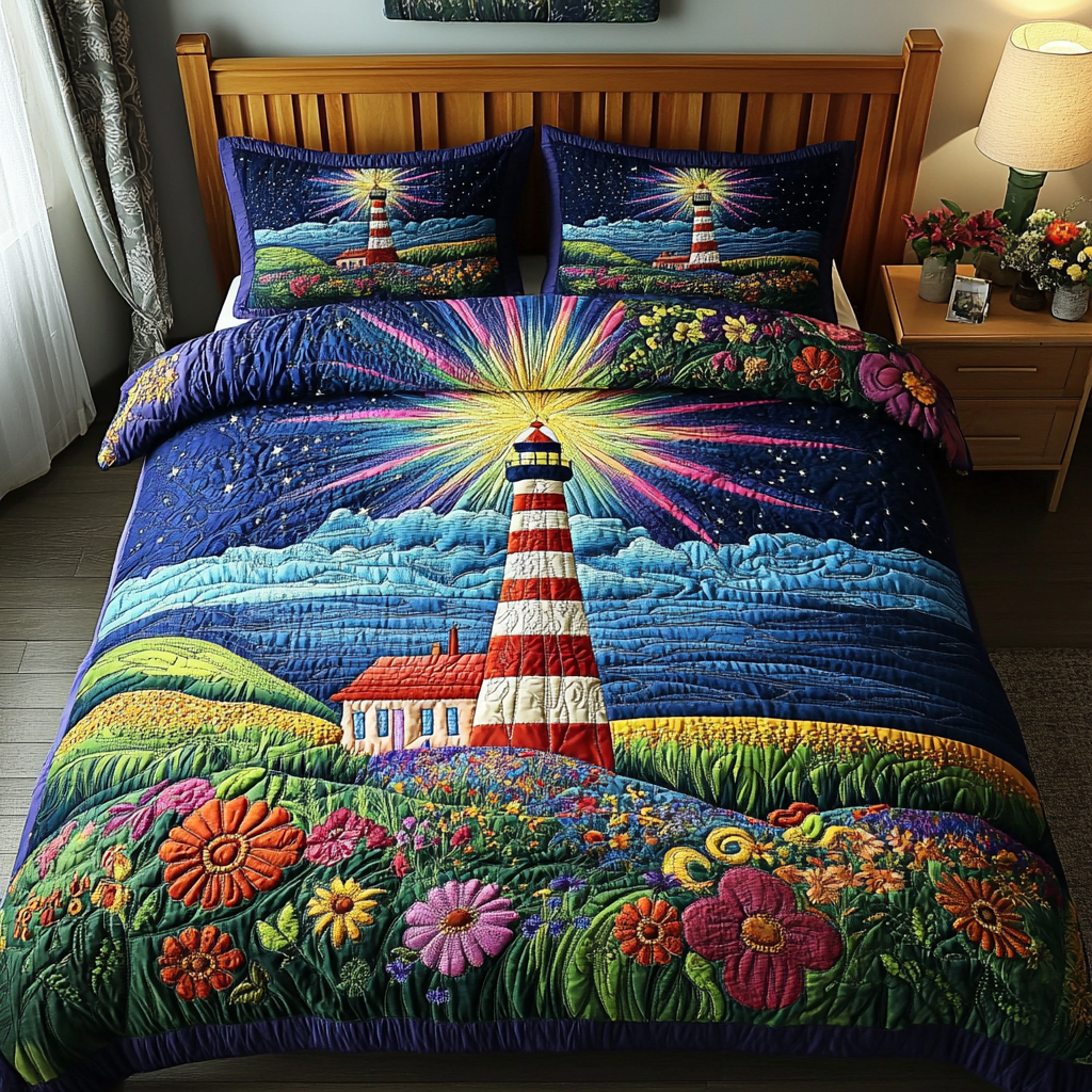 Starburst Beacon Quilted Bedding Set Perfect Bedding Gift Set for Holiday Celebrations